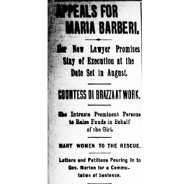 Articolo del The World del 20 luglio 1895 su Maria Barbella